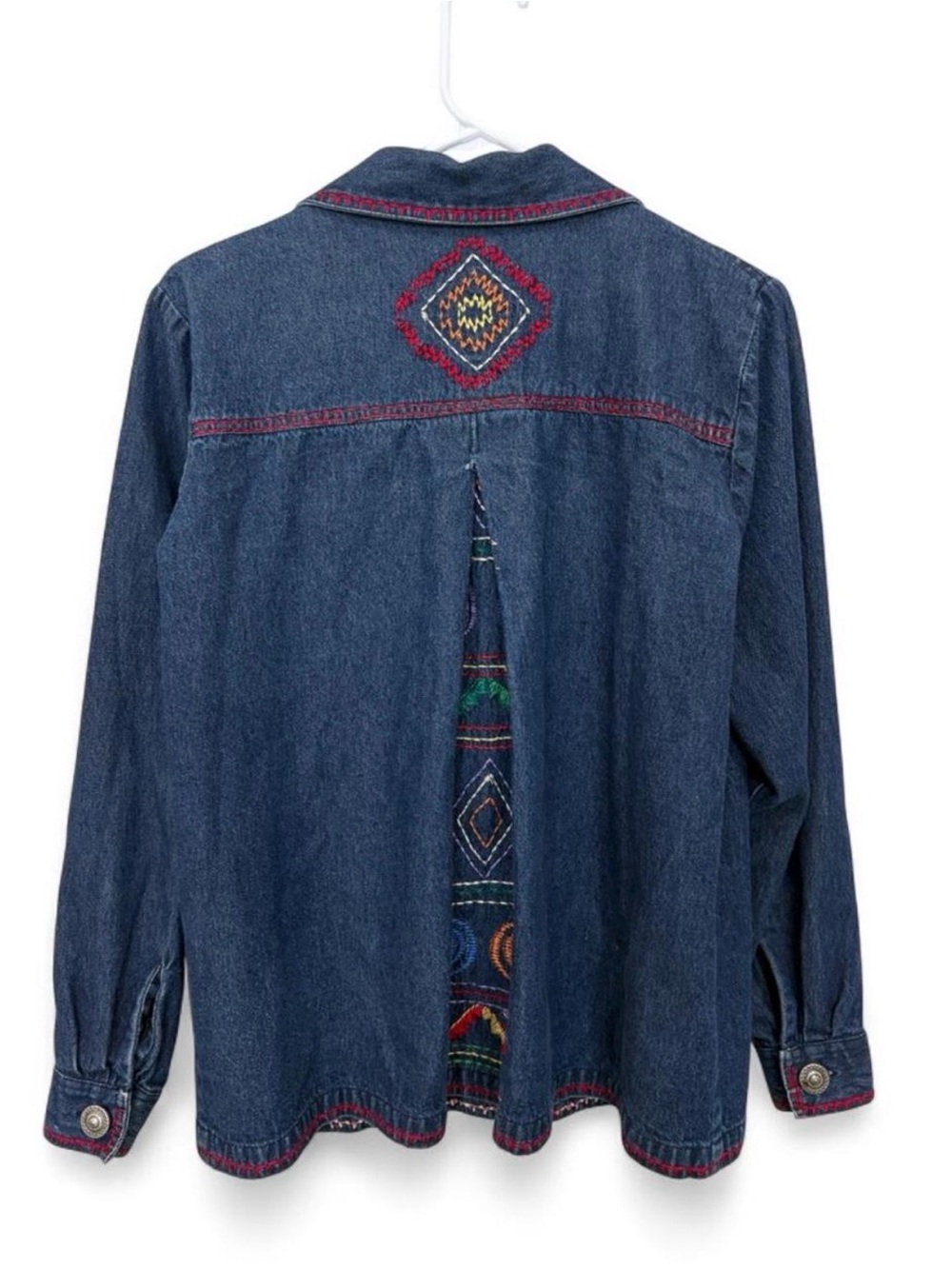 Vintage 90s Bedford Fair Lifestyles Embroidered Denim Jacket Medium Southwestern